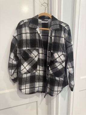 Beginning Boutique Black & White Plaid Utility Shacket